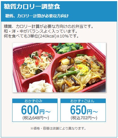 まごころ弁当の糖質カロリー調整食